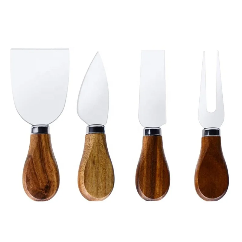 Gift Ready Premium Pack of 4 Cheese Knife Stainless Steel Acacia Handle With Gift Box