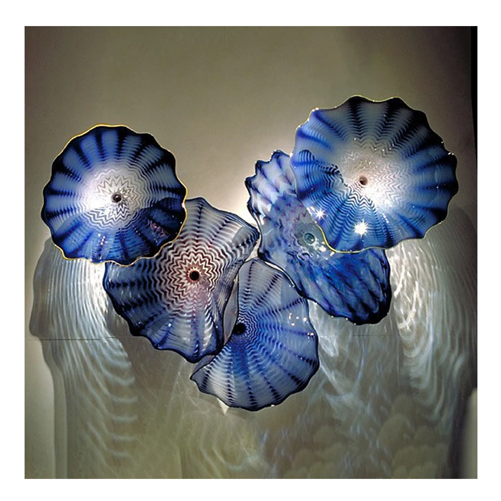 Modern chihuly custom murano glass wall plates round lotus flower shaped hand blown colourful glass plates wall decoration