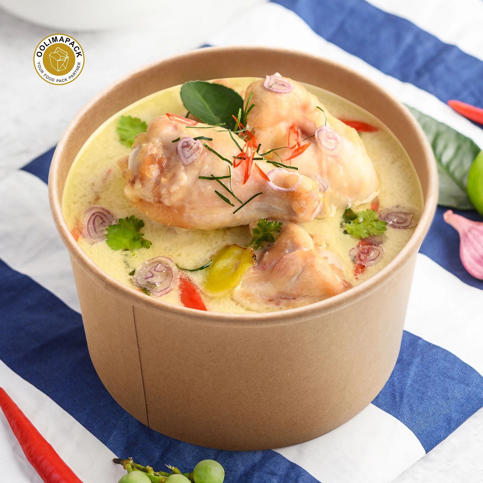 OOLIMA Biodegradable Paper Soup Cup Brown/White Kraft Soup Cups With Lids For Takeaway