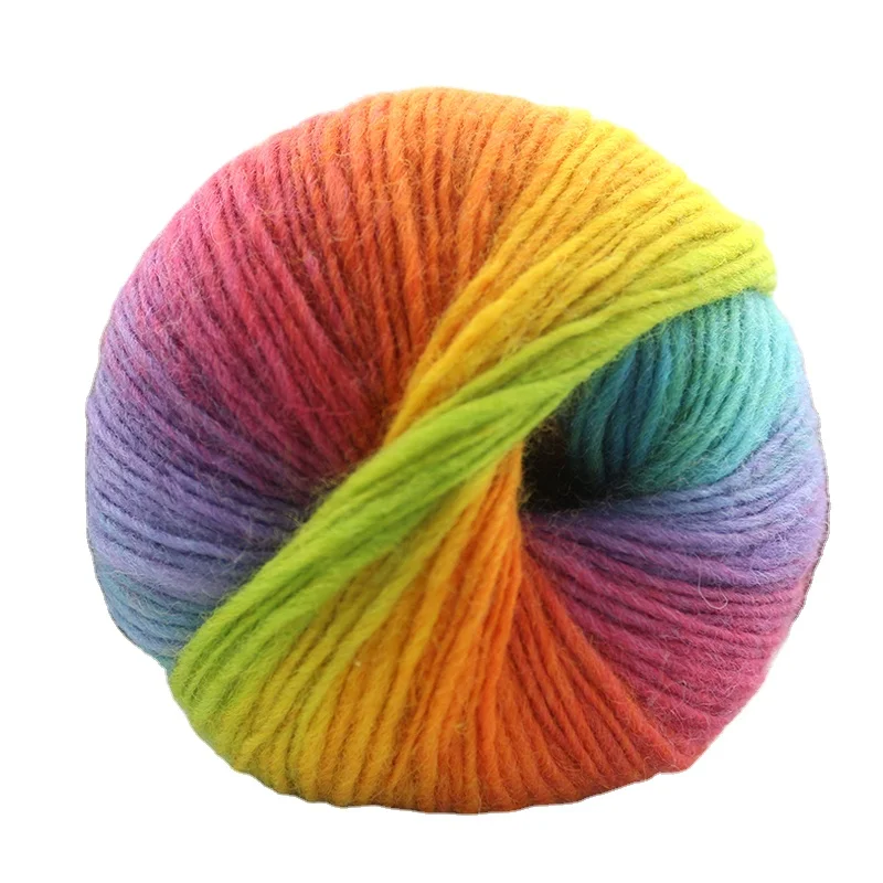 SMB Winter in stock 1/3.6Nm 50g ball wholesale 100% wool Long distance dyeing hand knitting rainbow yarn for shawl sweater