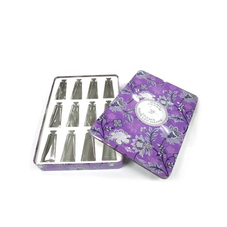 Прямоугольная упаковочная жестяная коробка для косметики с принтом на заказ, металлический упаковочный контейнер с косметическим лотком