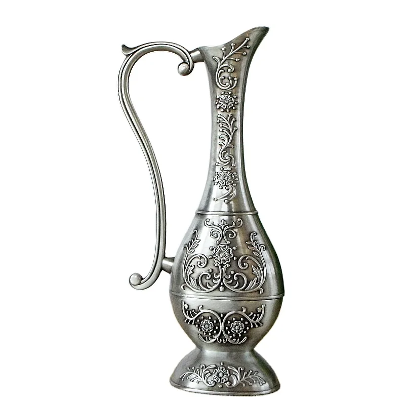 Modern Luxury Iron Metal Decorative Flower Vase Vintage Silver Decoration for Home