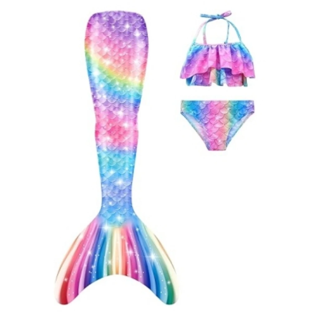 3-Piece Mermaid costume tail swimsuit girl princess skirt swimsuit suit children mermaid suit tail custom print pattern for kids