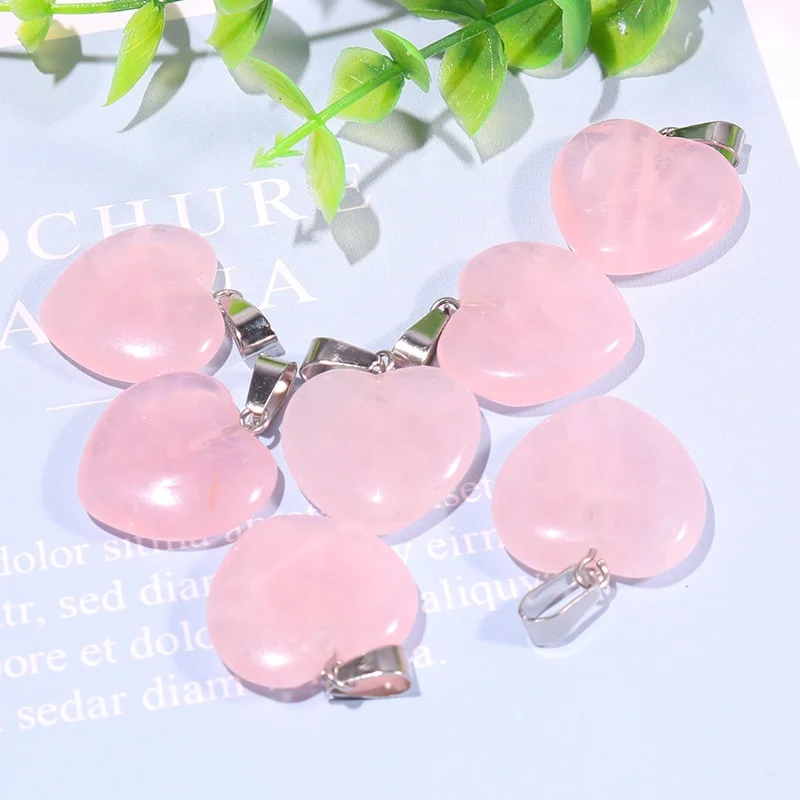 Natural crystals healing stones jewelry pendant rose quartz heart stone pendants charms for jewelry making