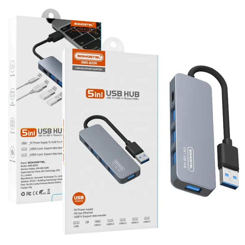 Somostel SMS-BZ09 высокое качество 5 в 1 Hub адаптер USB 4 порта 3 0 концентратор с разъемом типа
