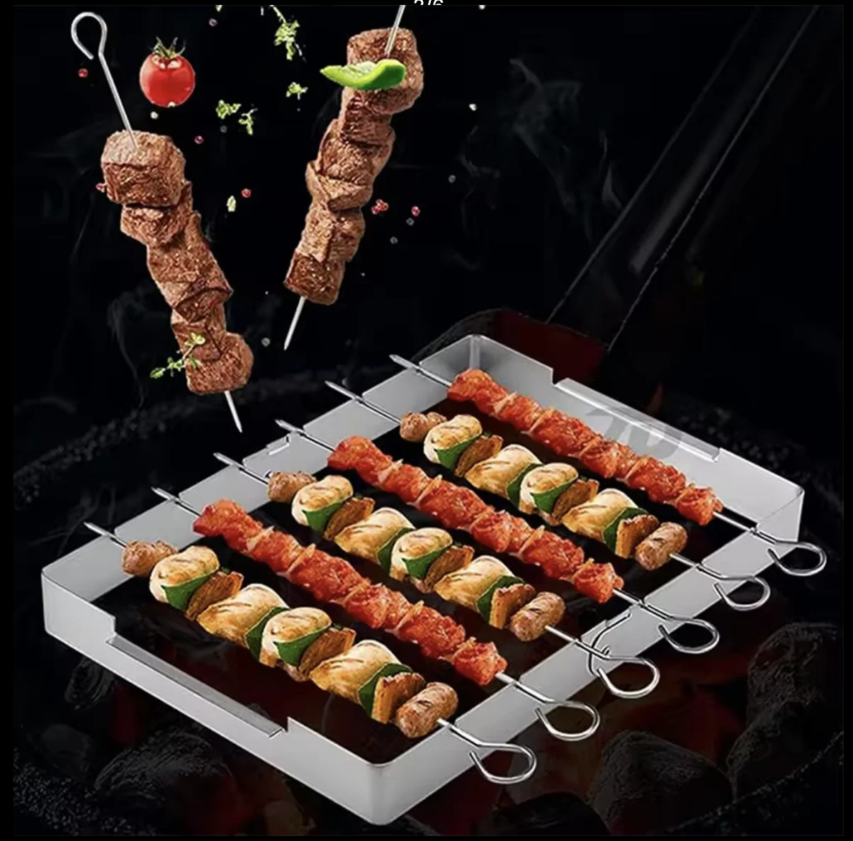 BBQ Skewers Set Stainless Steel Barbecue Rack with 6 Grill Kebab Skewers Foldable Grill BBQ Racks Set for Outdoor Camping BBQ