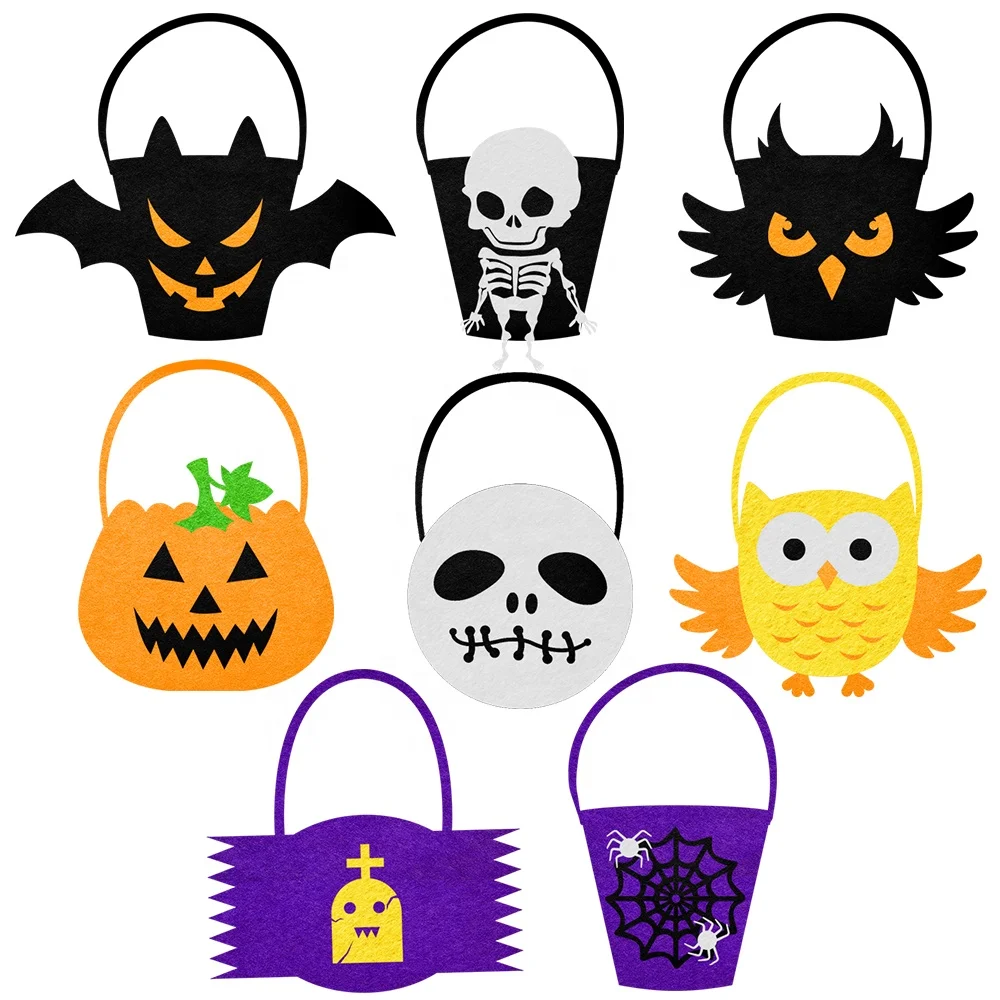 Halloween Pumpkin Buckets Trick or Treat Buckets Halloween Candy Buckets Baskets with Handles Non-Woven Fabric Bag for Kids Hall