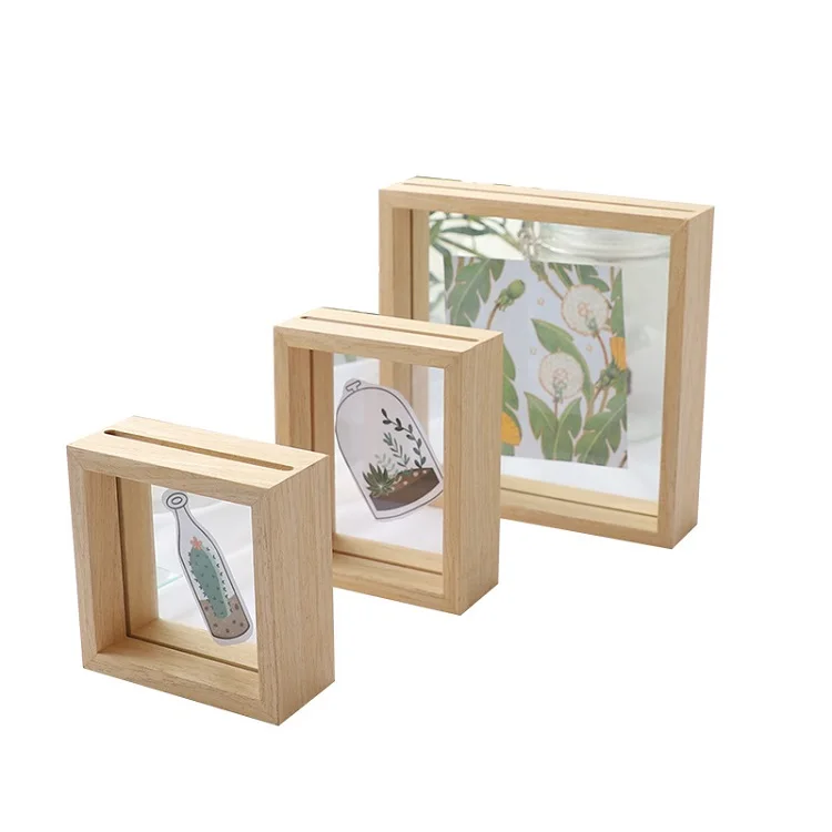 
Solid Wood Double Glass 6 Inches DIY Specimen Frame Hanging Wall Transparent Plant Glass Frame 