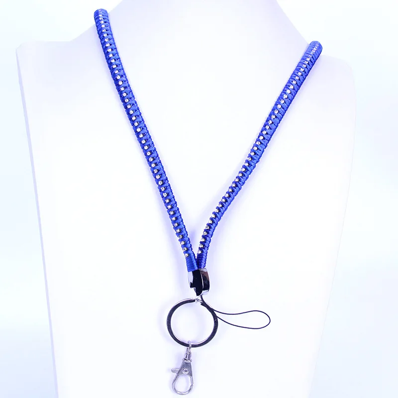 Wholesale Crystal flash diamond mobile phone hanging rope rhinestone woven lanyard In Stock