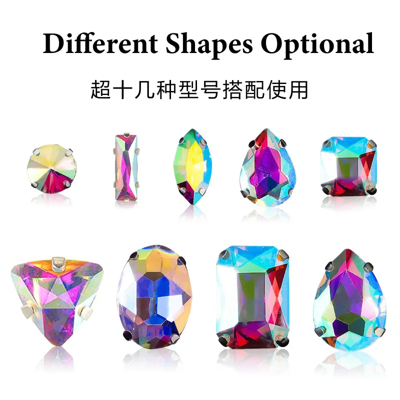 Mixed Size Shaped Rhinestones Flat Back Glass Crystal Drop Ab Diamond for Crafts Clothes Garment Sew on Rhinestone with Claw