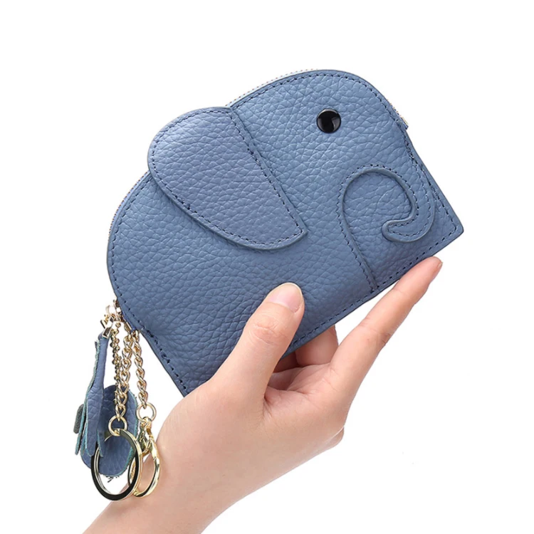 Lovely Change Purse Creative Genuine Leather Elephant Mini Coin Bag Custom Coin Purse with Keychain