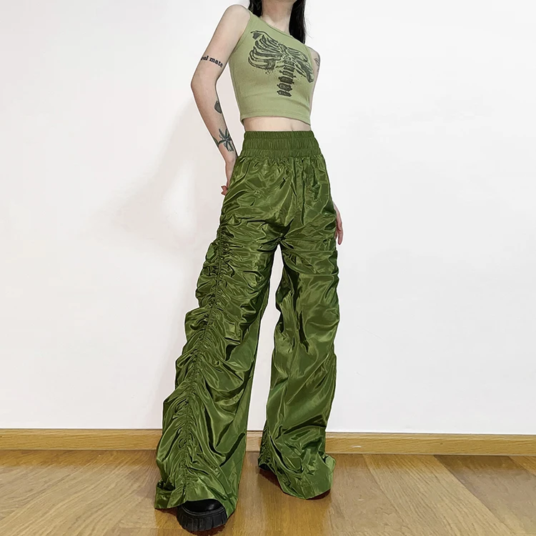 Womens Custom European and American Style Fold Sexy High Waist Casual Pants Female Design Sense Pleated Loose Stacked Long Pants