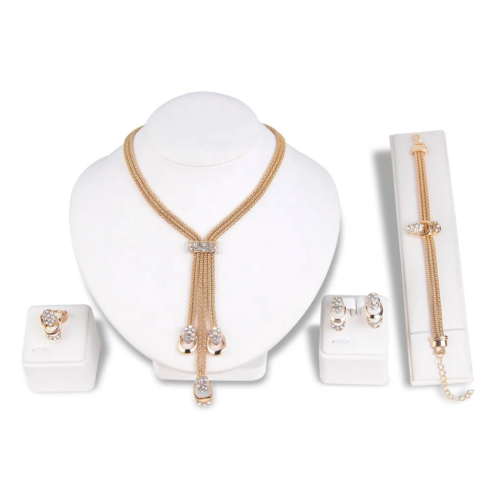 
newest hot sale rhinestone stainless steel Jewelry four-piece Sets Bridal Gold Plated Jewelry for woman 