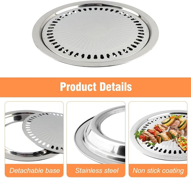 DAPHYLA BBQ Non-stick Round Barbecue Grill Pan, Smokeless Barbecue Plate for Indoor Outdoor Grilling Pan, Stovetop Grill Pan,