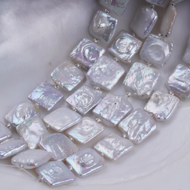 18cm 15x15mm A natural white color loose real fresh water baroque square pearl beads strand for jewelry making