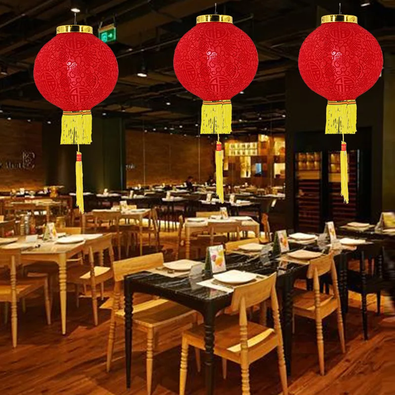 LK20191025-14 Red round silk Chinese lanterns for Chinese New Year decoration