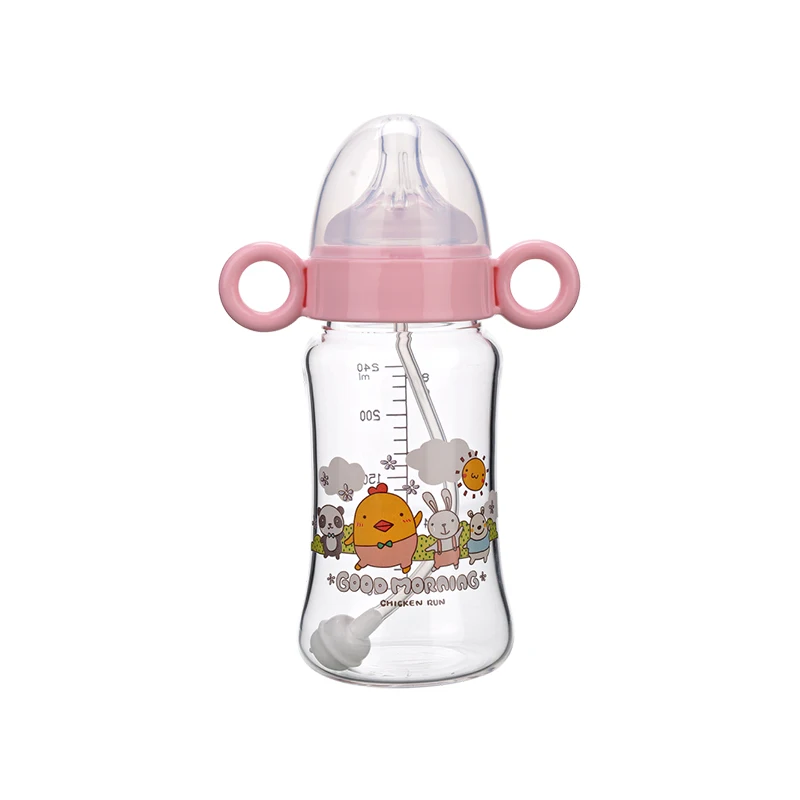 Wholesale baby feeding glass bottles straw nipple baby feeding bottle