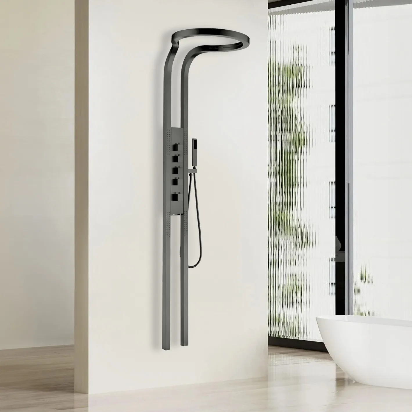 Rainfall Waterfall Black Digital Thermostatic Shower Set Bathroom Brass Mixer Hot Cold Faucet Soft Jet Spray Villas Apartments