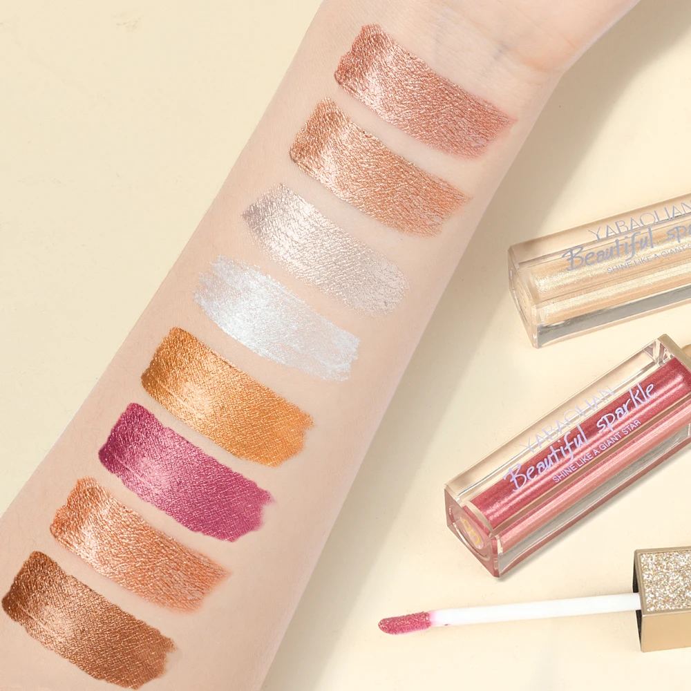 YABAOLIAN Metallic Pink Lipstick for Women Nude  Long Lasting Shine Glitter Lipstick No Smudge No Transfer Liquid Lip Gloss