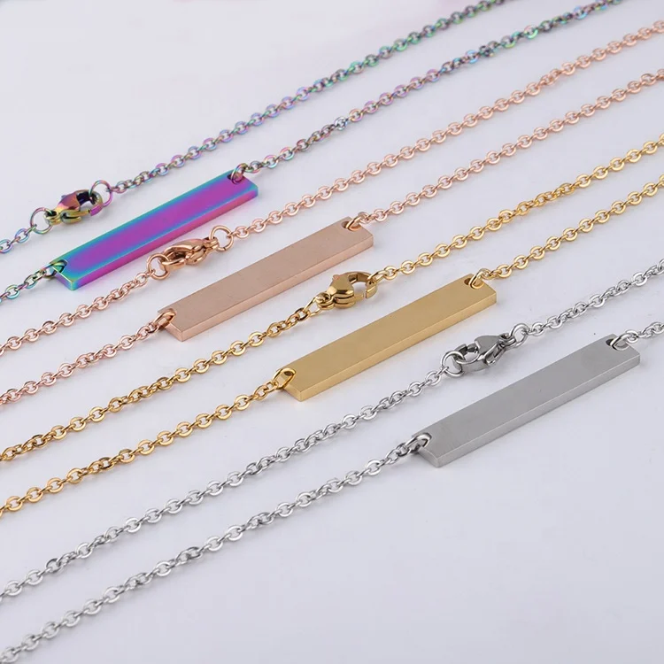 Персональная нестандартная штамп Выгравировано Название в золотом цвете из нержавеющей стали пустой бар ожерелье
