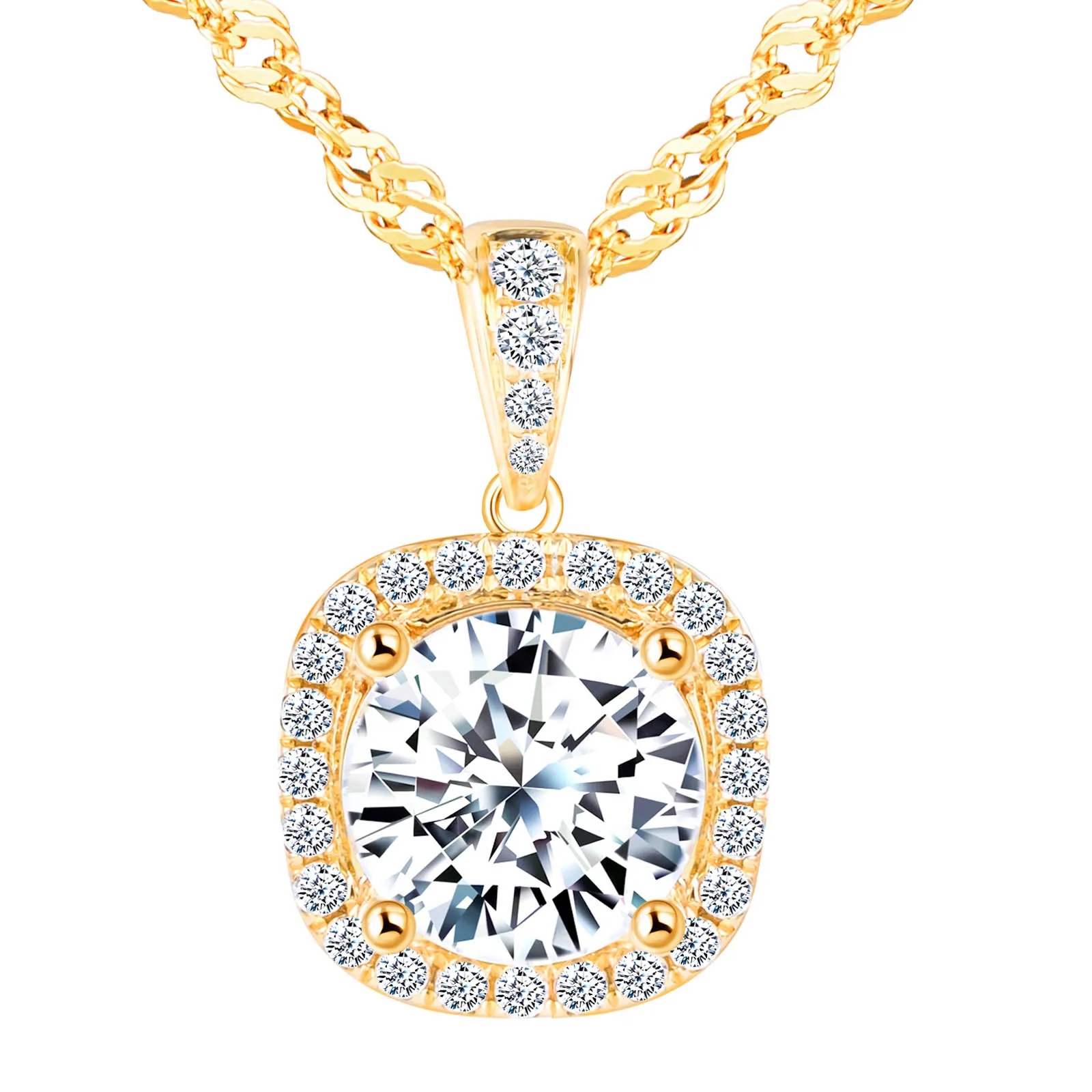 Fine Jewelry Solid 14k Real Gold Necklace Square Stone 14k Gold Necklaces