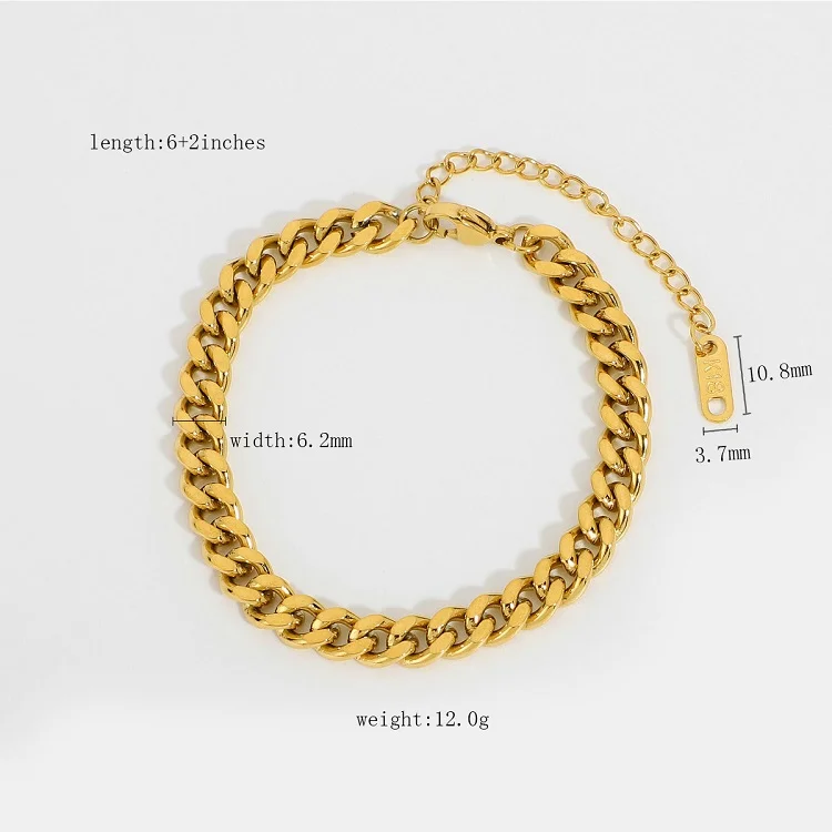 Non tarnish Stainless Steel 18k Gold Plated Women Men Chunky Cuban Rope Chain Link Bracelet Design Jewelry