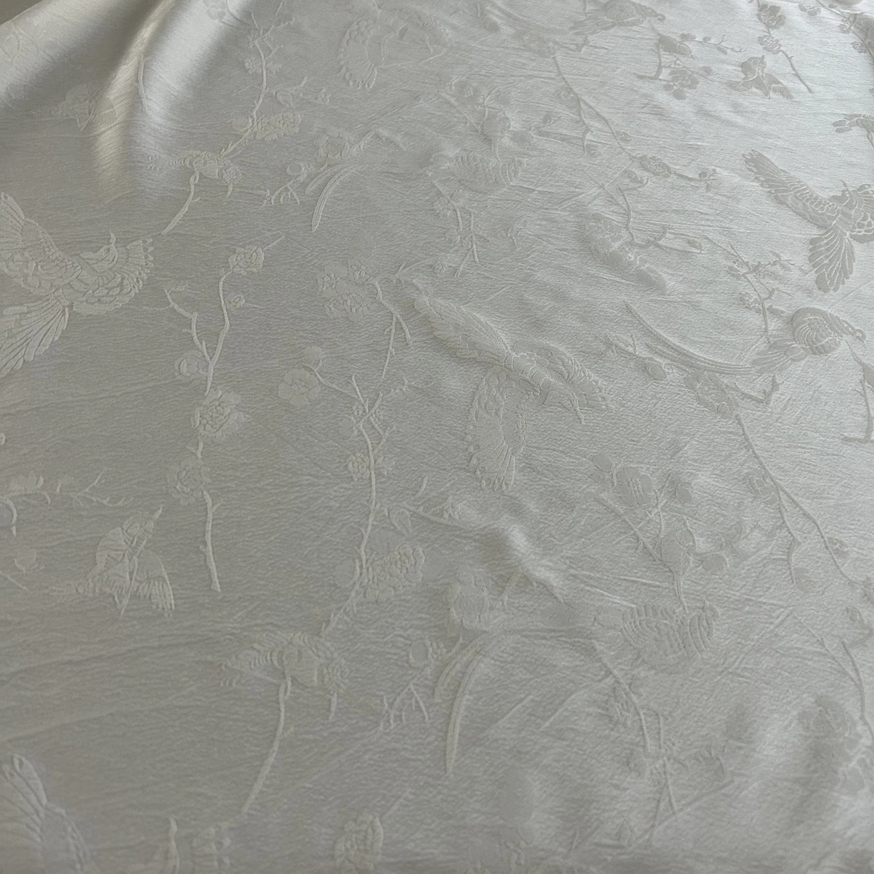 3314 Acetate Like Satin Embossed Jacquard Fabric With Singing Birds & Fragrant Flowers Embossing Pattern For Cheongsam Dresses
