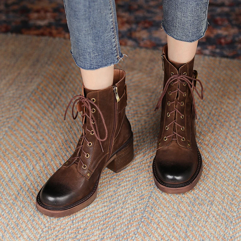 high quality real genuine Leather martin boot Classical Fashionable shoes Lace up 8 eyelets Back brown niubargo TPR