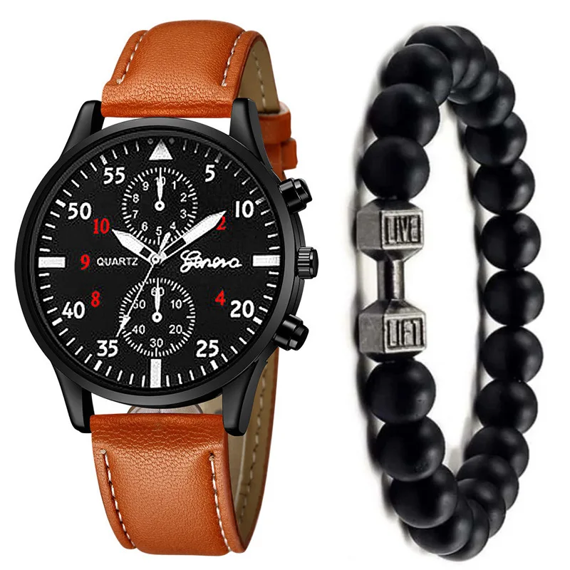 XR4879 Quartz Watch And Bracelet Set PU Leather Band Conjunto de relogio de quartzo e pulseira de couro PU para estudantes