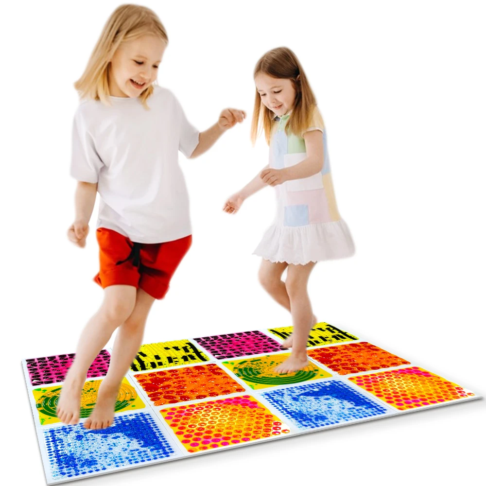 HF Sensory Educational Toy 12 Inch Colorful 3D Textured Liquid Floor Art Mat Liquid Sensory Floor Play Tiles For Autistic kids