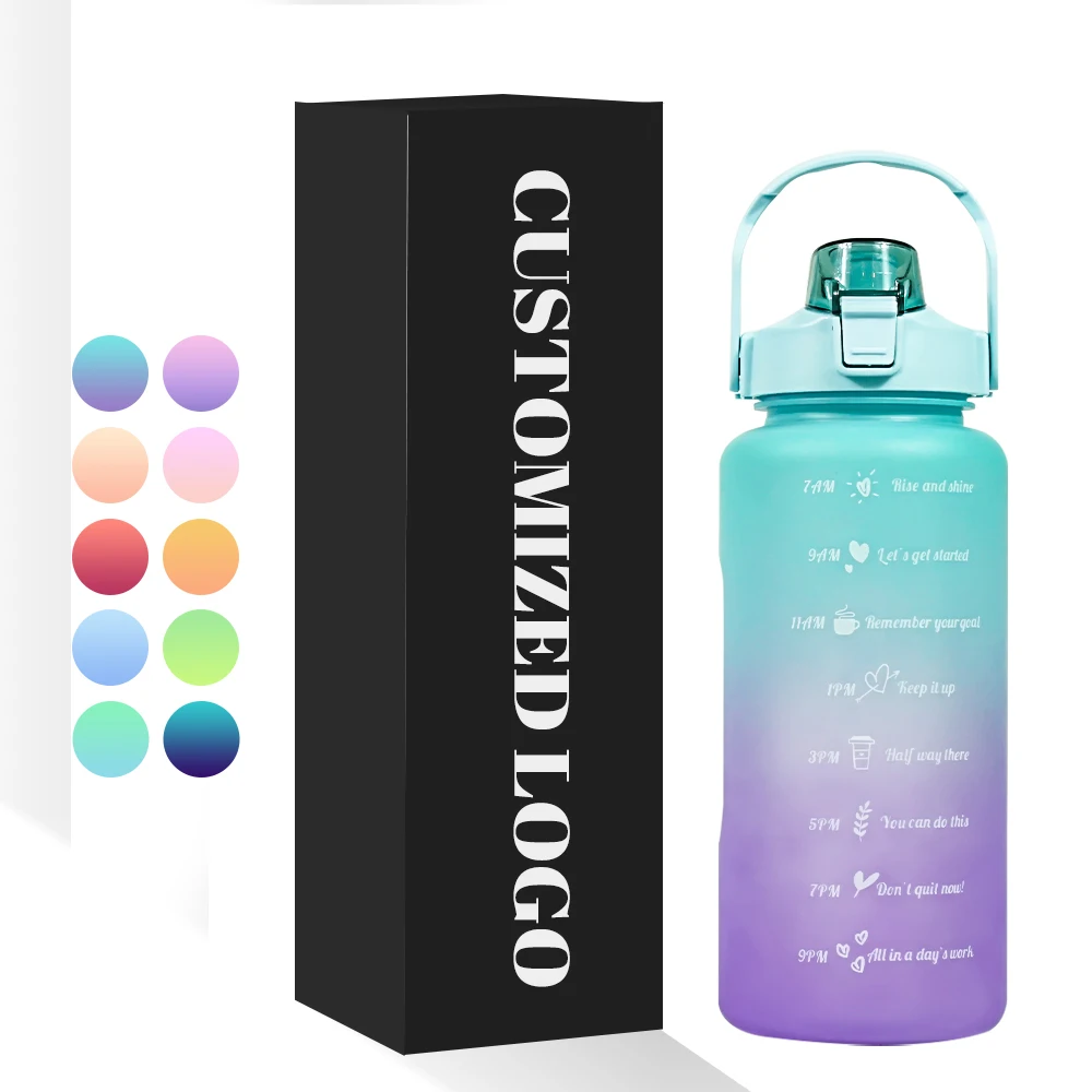 64Oz/2000Ml  32oz /1000ml Plastic Sport Gym Hiking Travel Driving Large Water Bottle With Motivational Time Marker