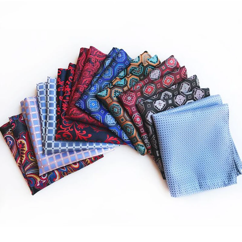 25cm Pocket Square Rayon Silk Print Mens Hanky Polka Dot Floral Paisley Handkerchief Fashion Classic Wedding Party Pocket Square