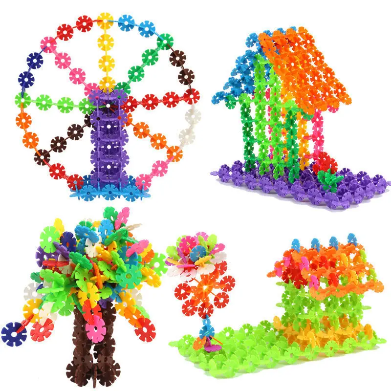 Amazon Hot Selling Plastic Snowflake Building Blocks Safety Material Educational Toys For Children DIY Plug-in Toys