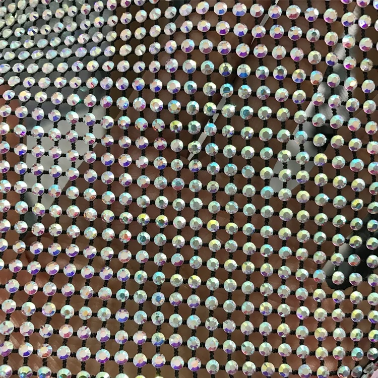 
Factory supply stretch elastic net trim crystal glass rhinestone mesh fabric for clothes shoes bag 