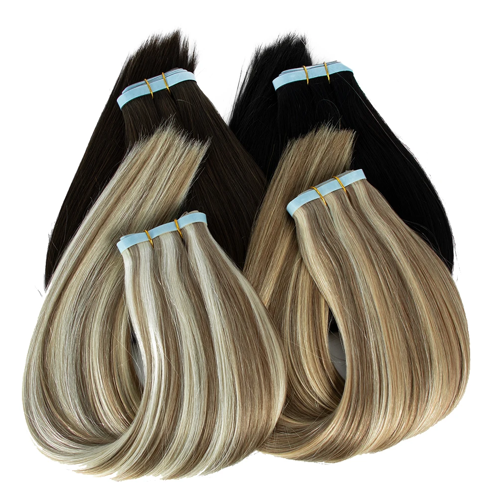 Double Drawn Factory Wholesale Price Long Straight Hair Extensions Weft Seamless Tape Weft Tape Hair Extensions