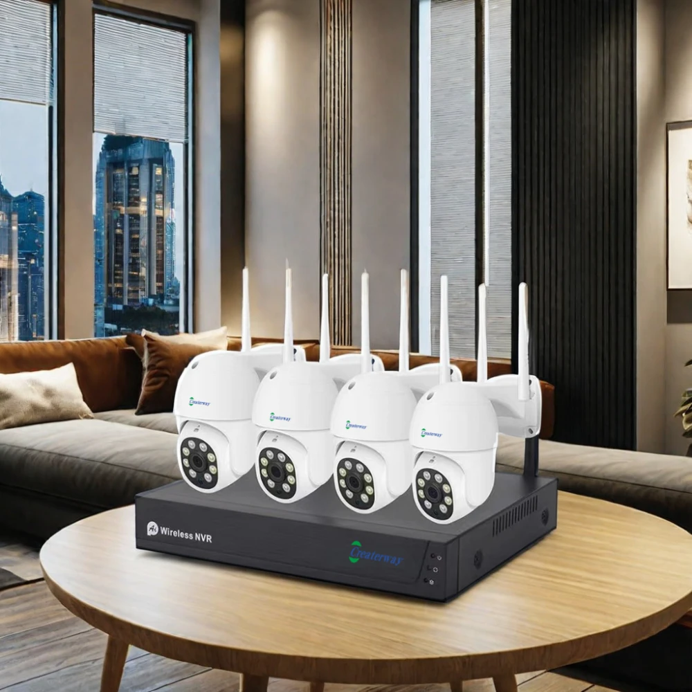 Factory Wholesale 4-Ch 1080P 2MP WiFi Wireless CCTV Security System PTZ Outdoor Camera Night Vision CMOS Sensor NVR Data Storage