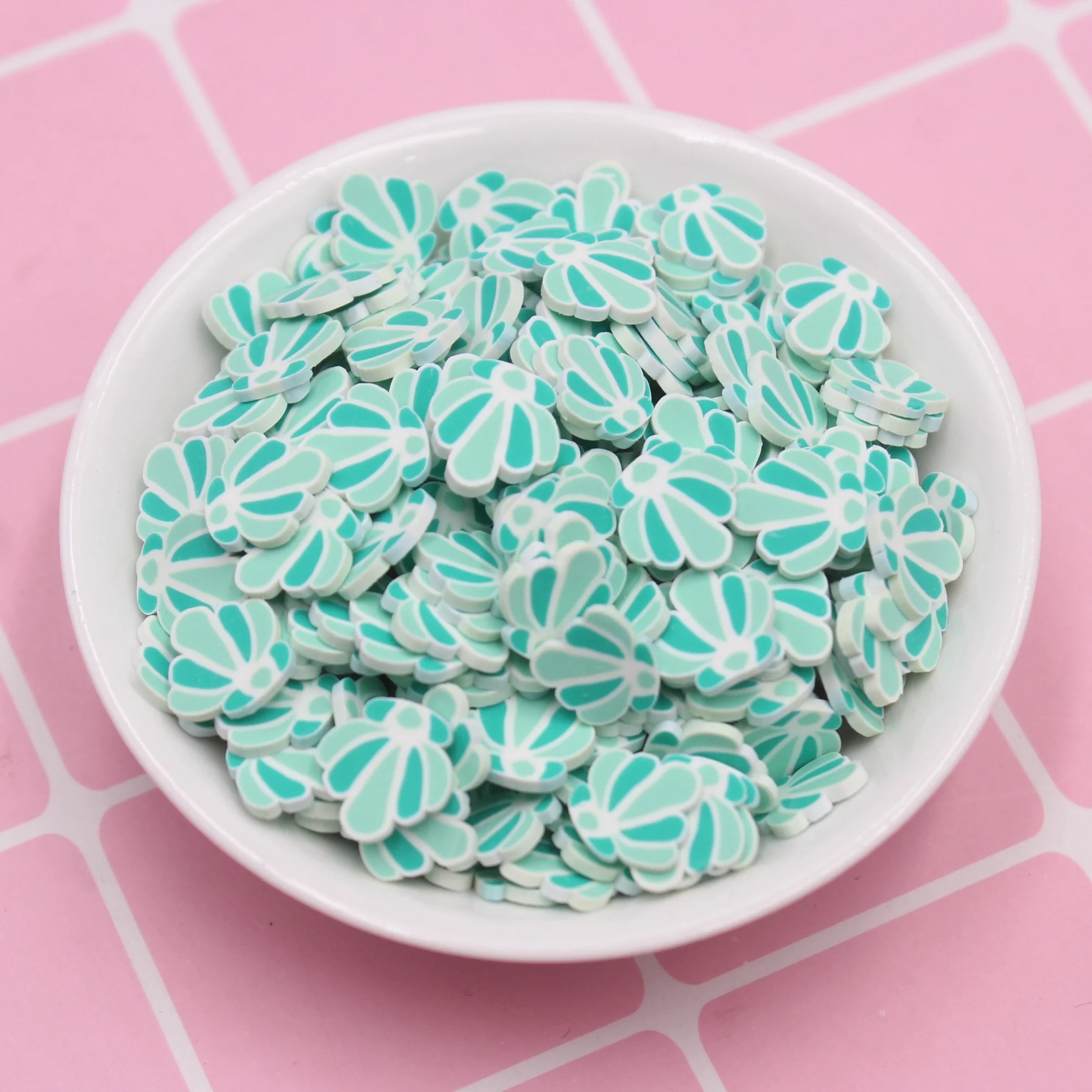 1KG/Bag Refine Quality 1CM Green Shell Polymer Clay Slice Circular Sector Sprinkles For Slime Tumbler Shaker Filling