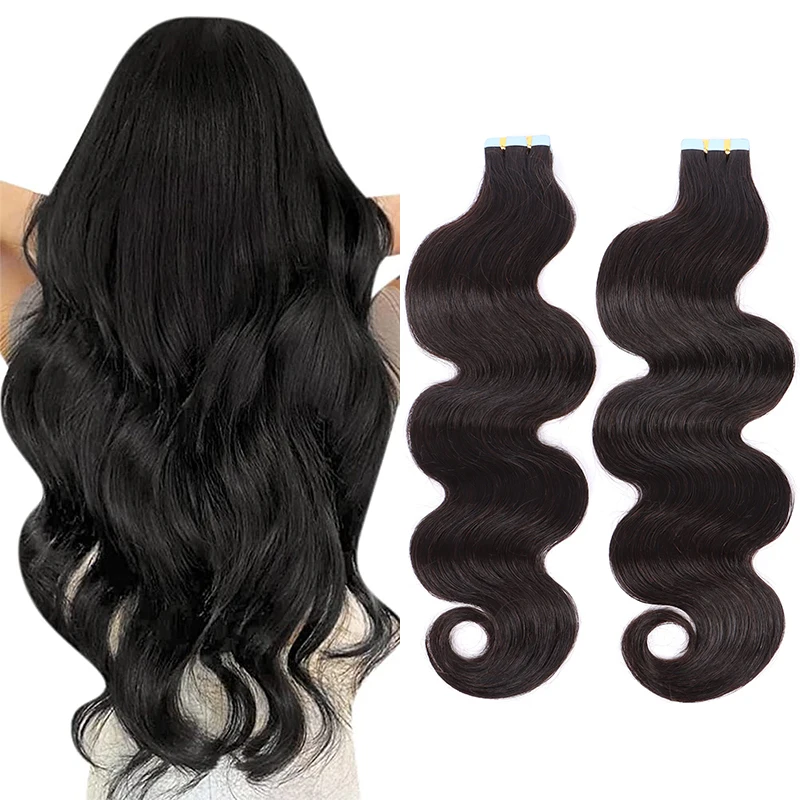 Factory Direct Sales Raw Hair Natural Black Body Wave Russian Virgin Raw Human Hair Tape In Extensions