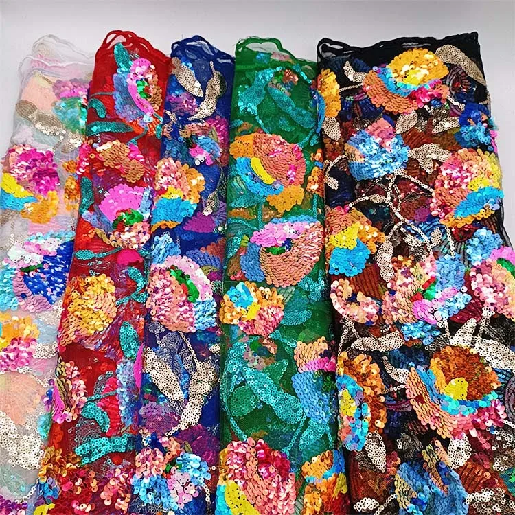 Colorful Embroidery Luxury Lace Fabric 2022 Sequin Beading Bridal African Sequin Lace Fabric for Women