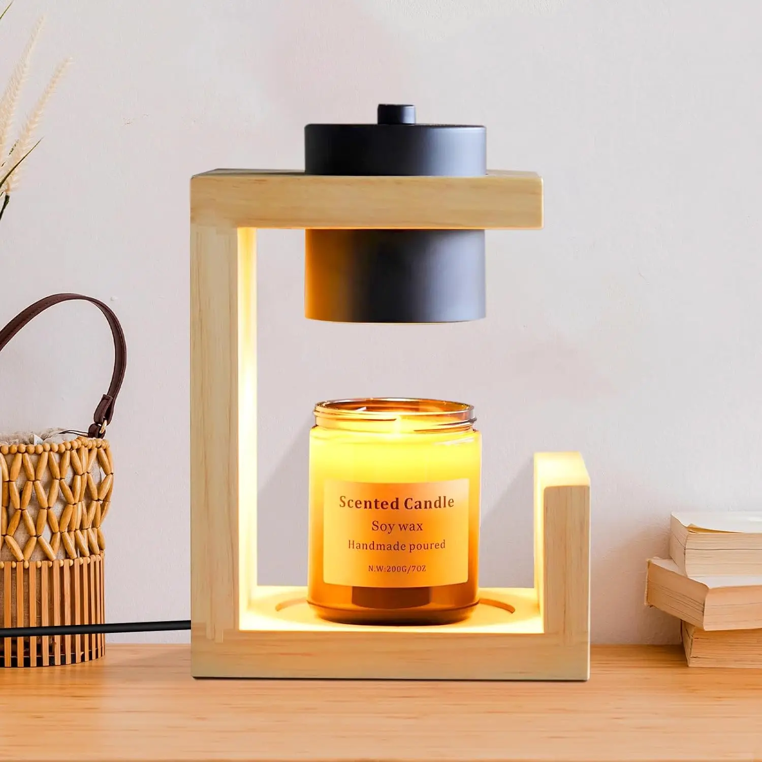Timed Candle Heating Light Dimmer Wood Scented Wax Home Decoration Candle Lamp