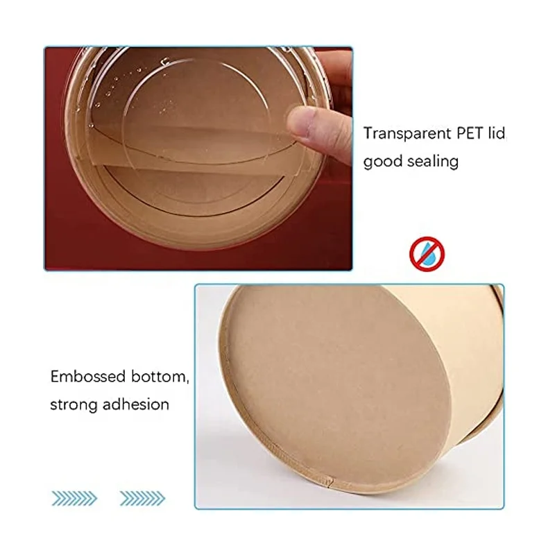Custom Print Eco-friendly Disposable Food To Go Packaging Container Kraft Paper Rice Soup Cup Take Away Salad Bowl With Lid