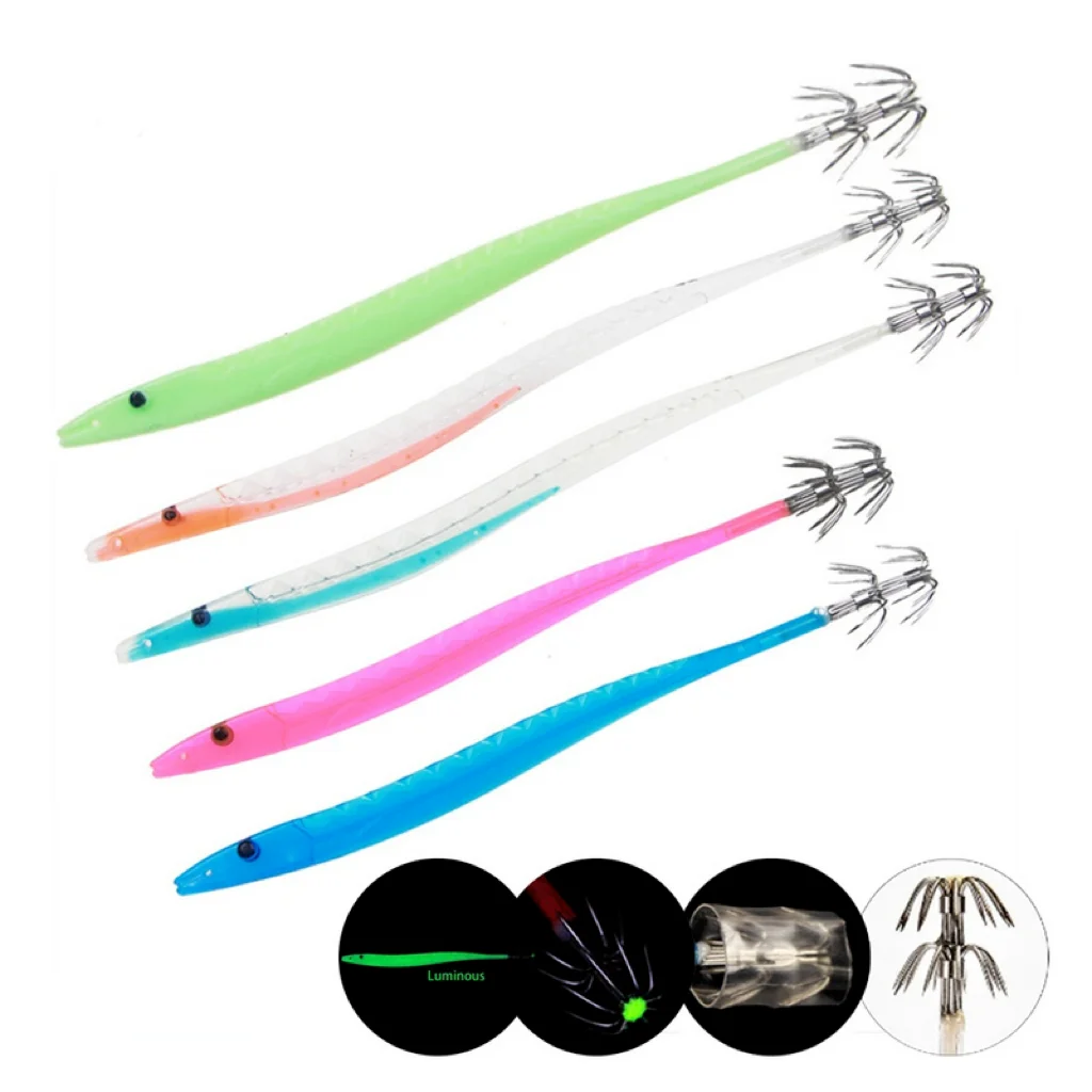 HOT selling Fishing Lure Shad Bait Swim plastic Luminous Saltwater Japan Squid Jig Wood Shrimp Korea Lures Fishing Tackle