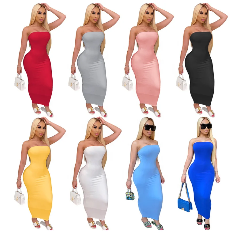2023 new explosive female fashion sexy tight bodice with chest high stretch milk silk fashion solid color dress