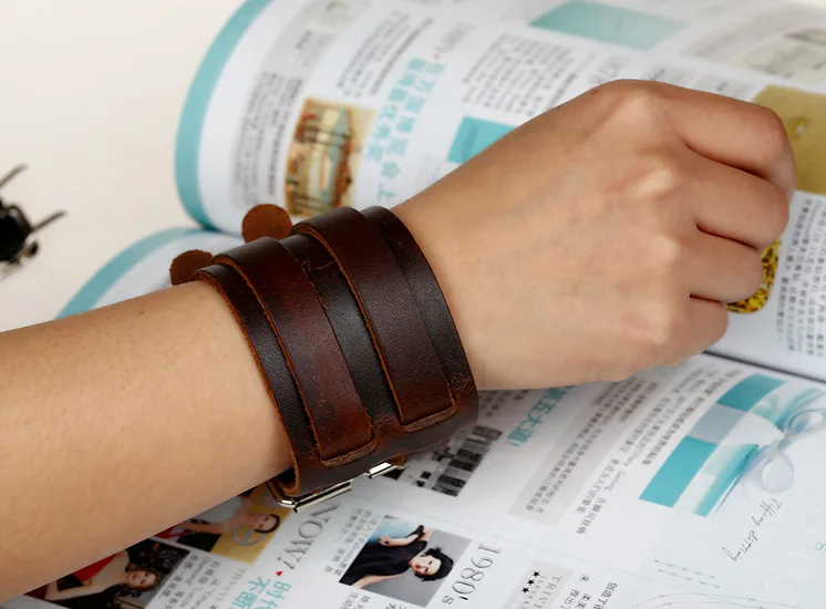 Wholesale Punk style wide Leather Bracelets & Bangles genuine Leather Wristband Men cuff Bracelet Charm Wrap arm Jewelry
