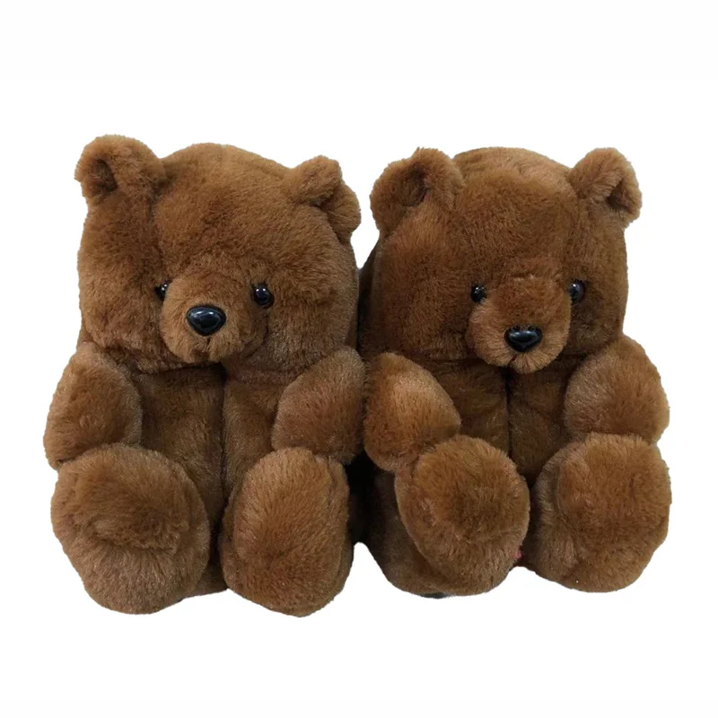 2022 Women Indoor Soft Faux Fur Cute Teddy Bear Slippers Plush Toy Slippers Winter Warm Plush Cartoon Shoes