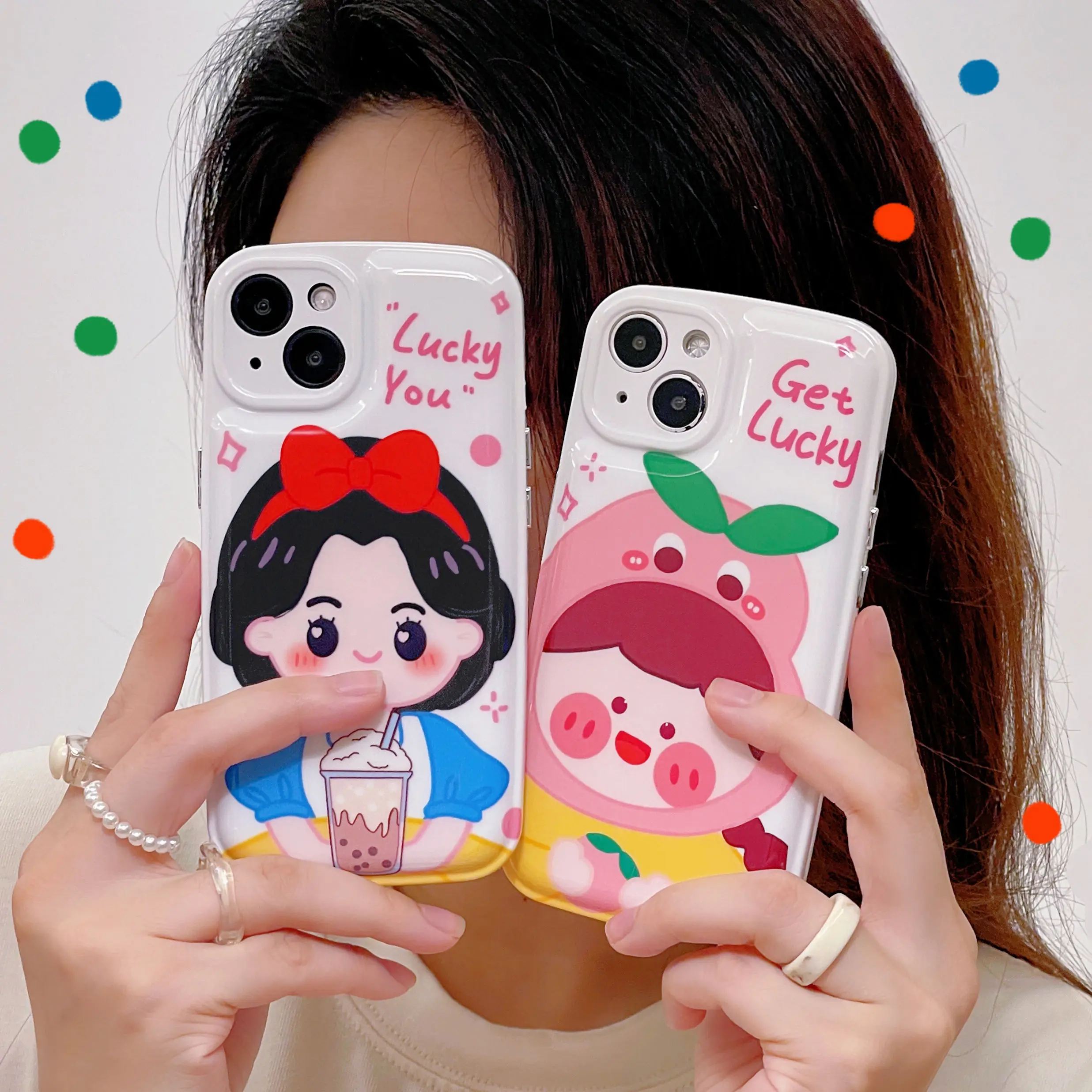 Cute Peach Pink Gril Cartoon Print Imd Phone Case Back Cover For Iphone 6 7 8 Plus X Xr Xs 11 12 13 14 Pro Max