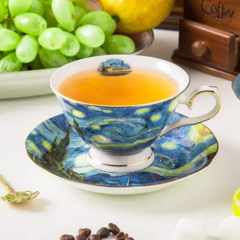 Van gogh starry night new design ceramic bone china cup and saucer