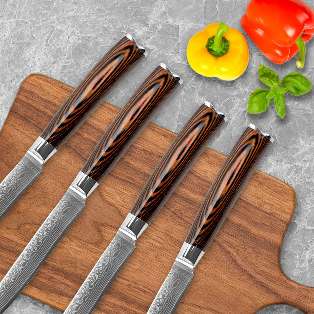 Big Discount Japanese Vg10 67 Layers Damascus Steel Steak Knife Set Of 4 Pieces Chef Kitchen Knives With Pakka Wood Handle