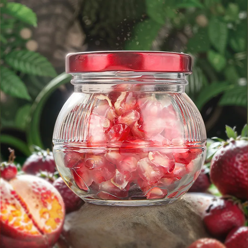 Fancy Round Wide Mouth Glass Jam Jelly bird Nest Sauce Jar For Sale with Metal Lids