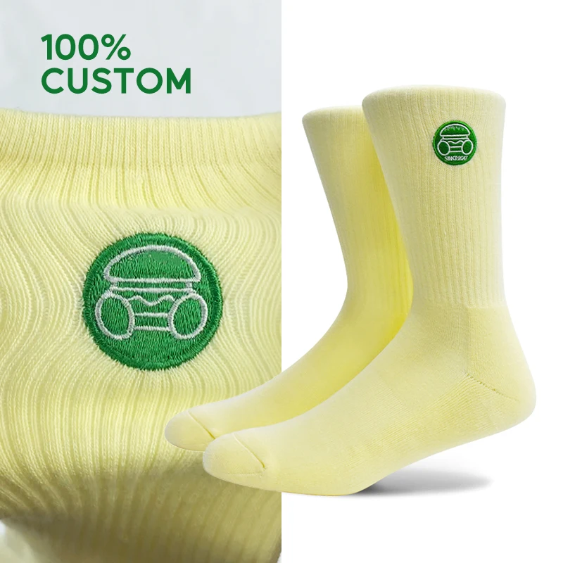 Высокое качество с круглым вырезом плотная вышивка с логотипом, носки для женщин, пользовательские вышитые носки